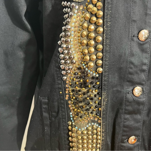 Vintage 90's Luxe Moda Black Studded Jean Jacket -- M - Picture 3 of 11